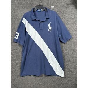 Polo Ralph Lauren Polo Shirt Mens XLT Blue Big Pony 3 Diagonal Stripe Colorblock